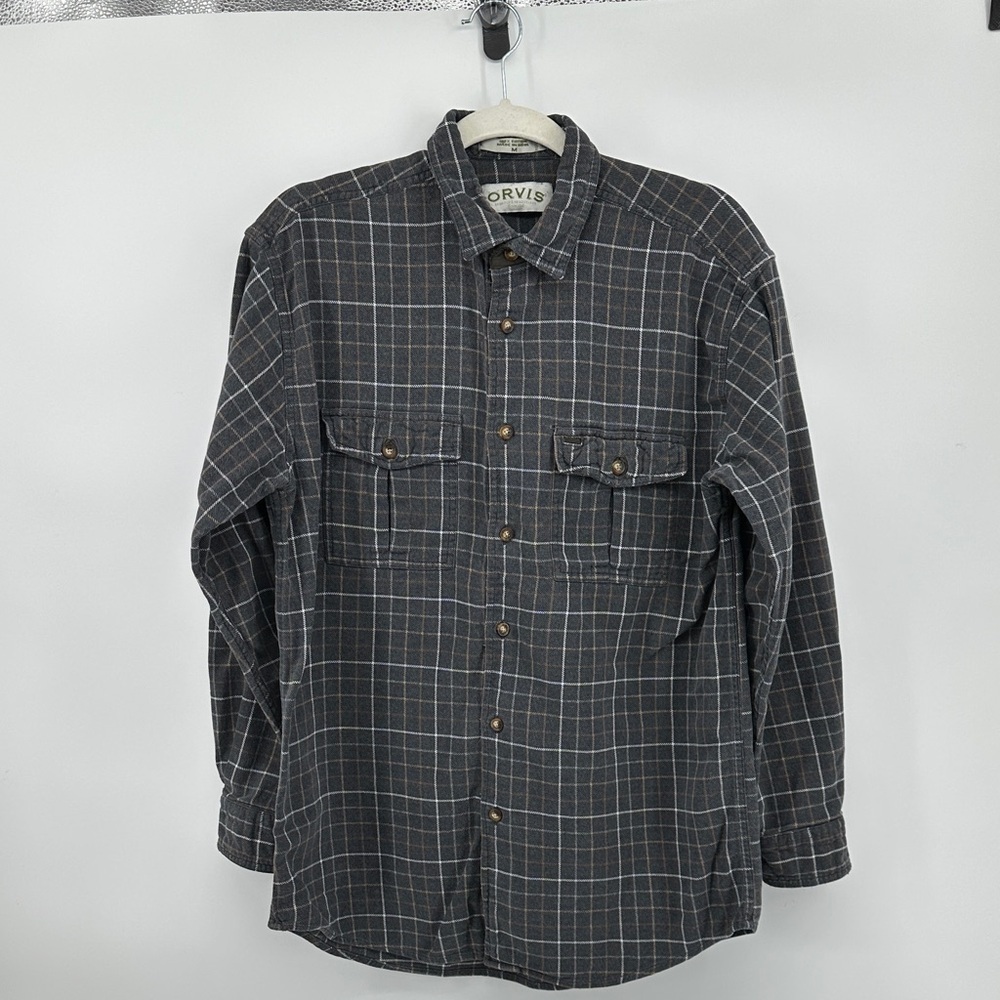 Orvis VTGOutdoor Rugged Grunge 100%Cotton CharcoalCheckered ButtonDown Shirt SzM
